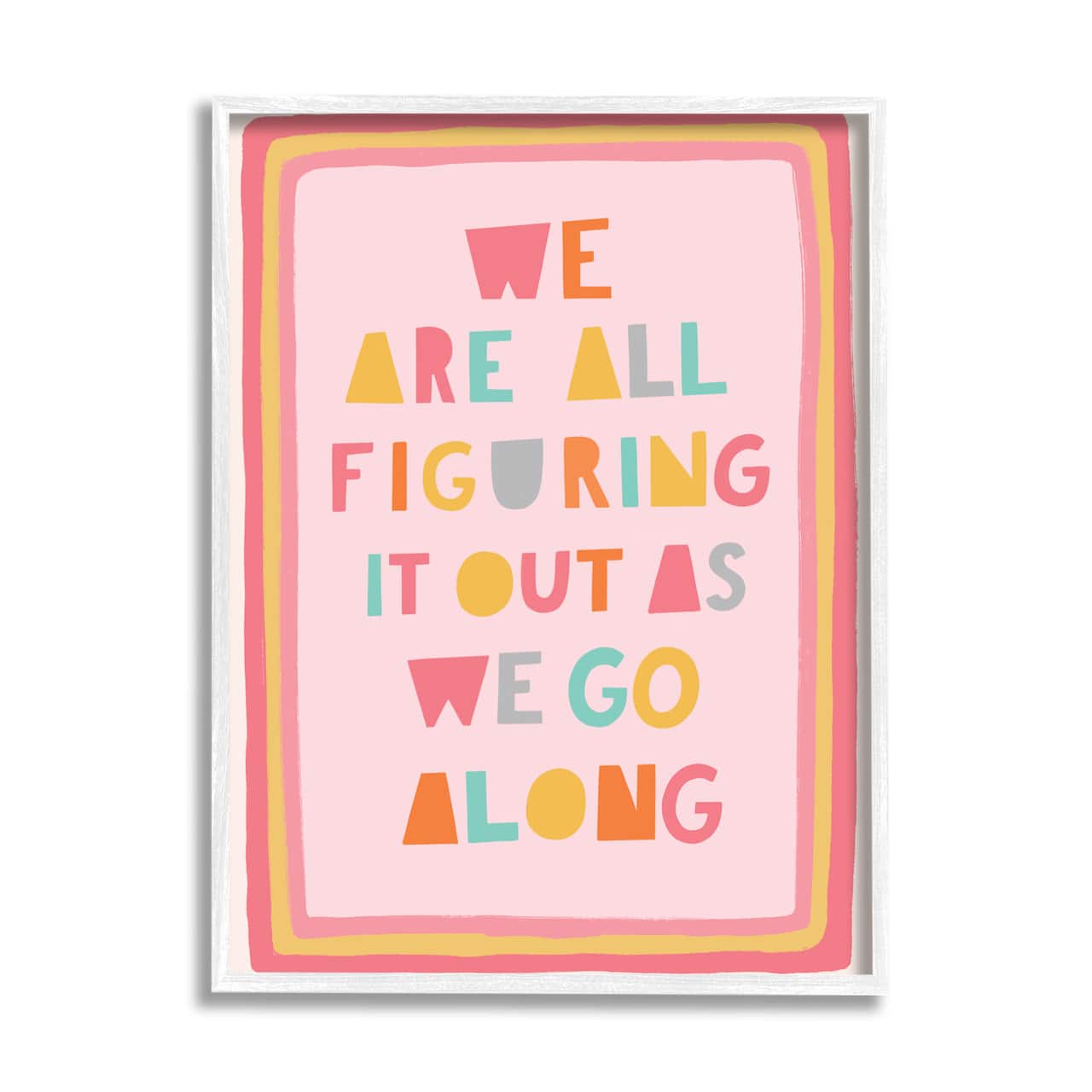 Stupell Industries Figuring Out as We Go Phrase Playful Pink Shapes in White Frame Wall Art
